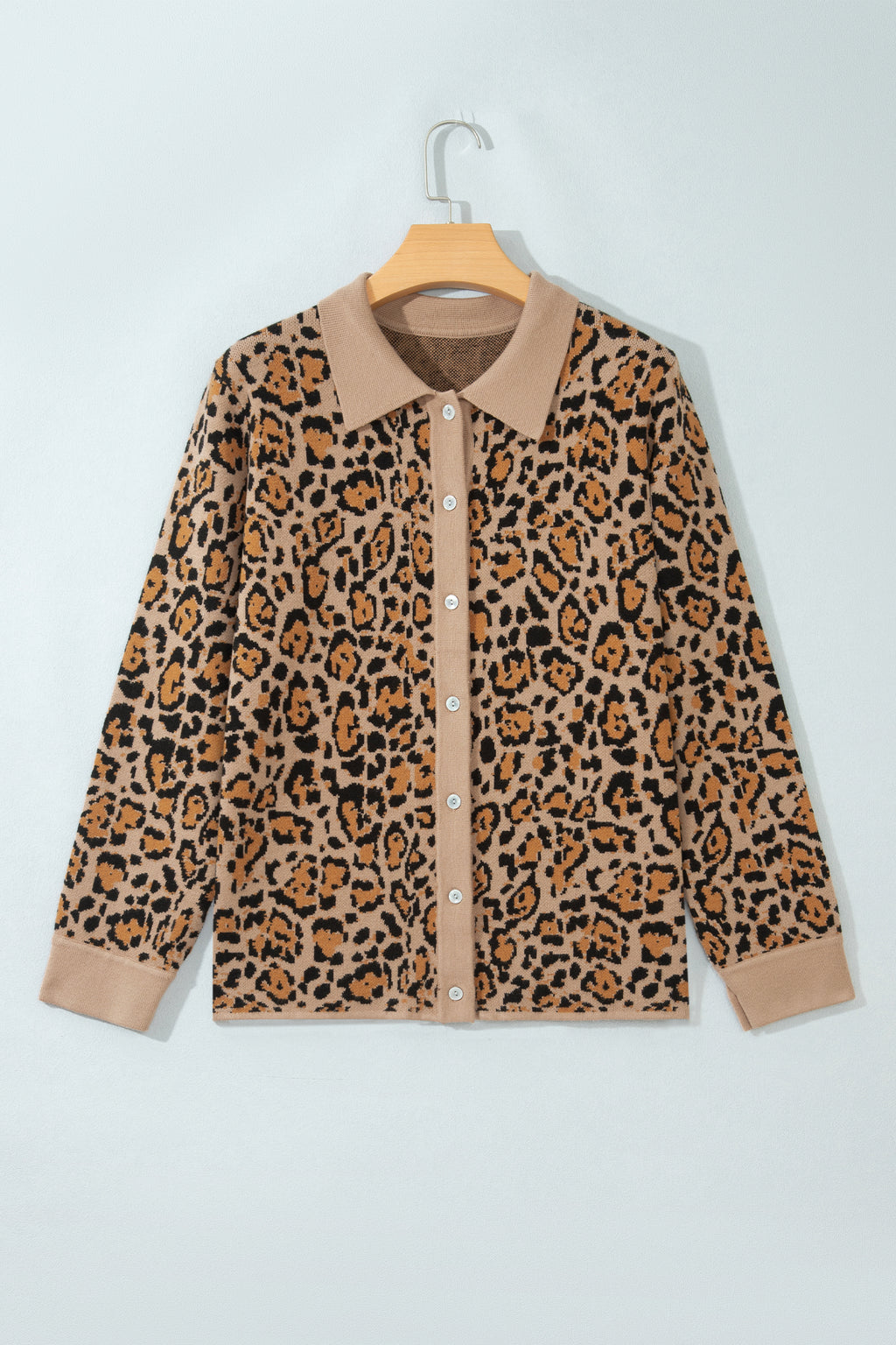 Brown Leopard Print Button-Up Cardigan Long Sleeve Cardigans