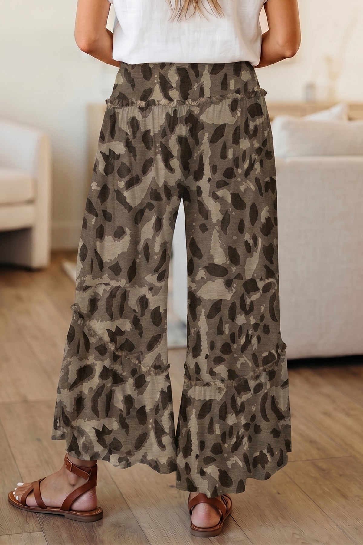 Multicolour Camo Print Wide Leg Casual Pants