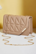Khaki PU Leather Quilted Texture Asymmetric Cover Chain Strap Square Shoulder Bag