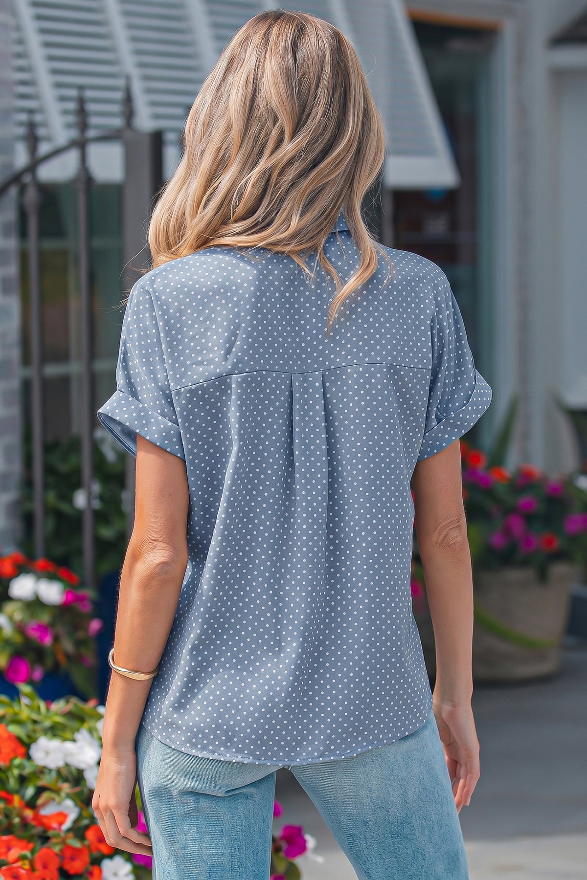 Khaki Dotted Print Cuffed Short Sleeve Shirt