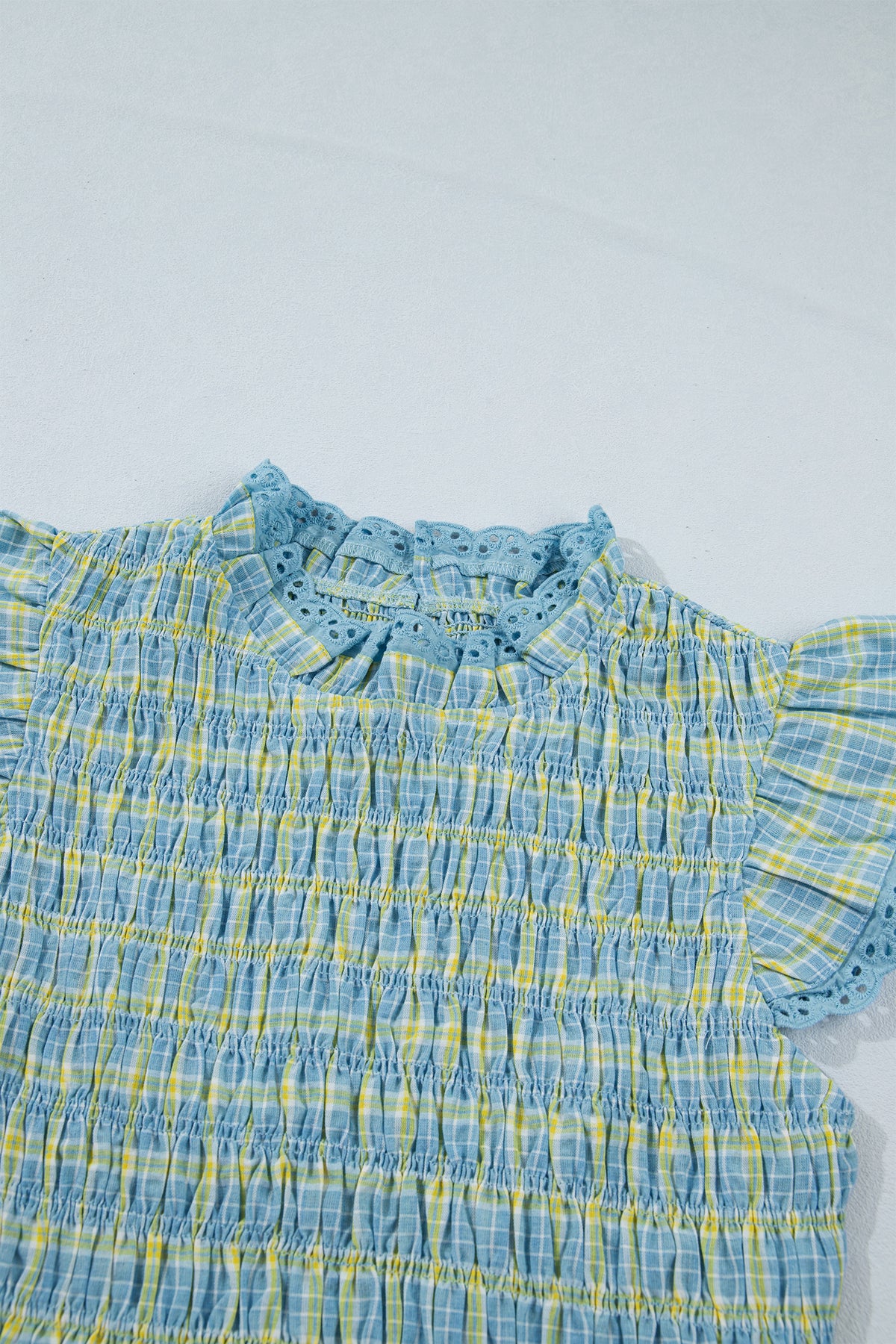 Multicolour Gingham Smoked Lace Trim Tank Top