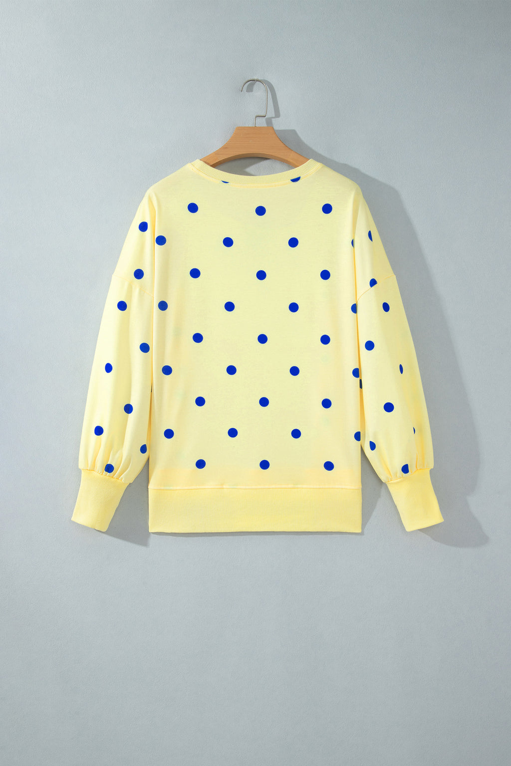 Yellow Polka Dot Loose Long Sleeve Split Hem Pullover Top