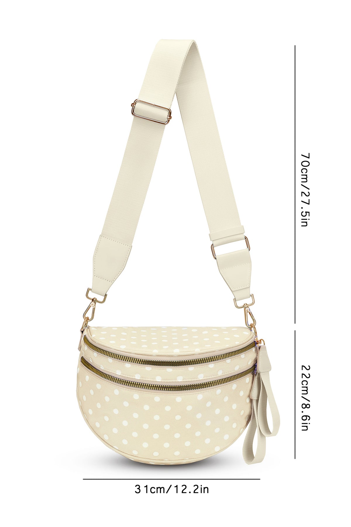 Beige Retro Polka Dot Print Double Zip Crossbody Bag