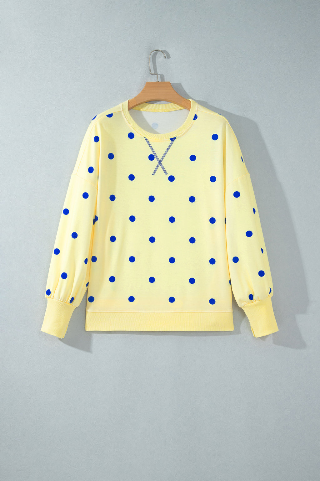 Yellow Polka Dot Loose Long Sleeve Split Hem Pullover Top