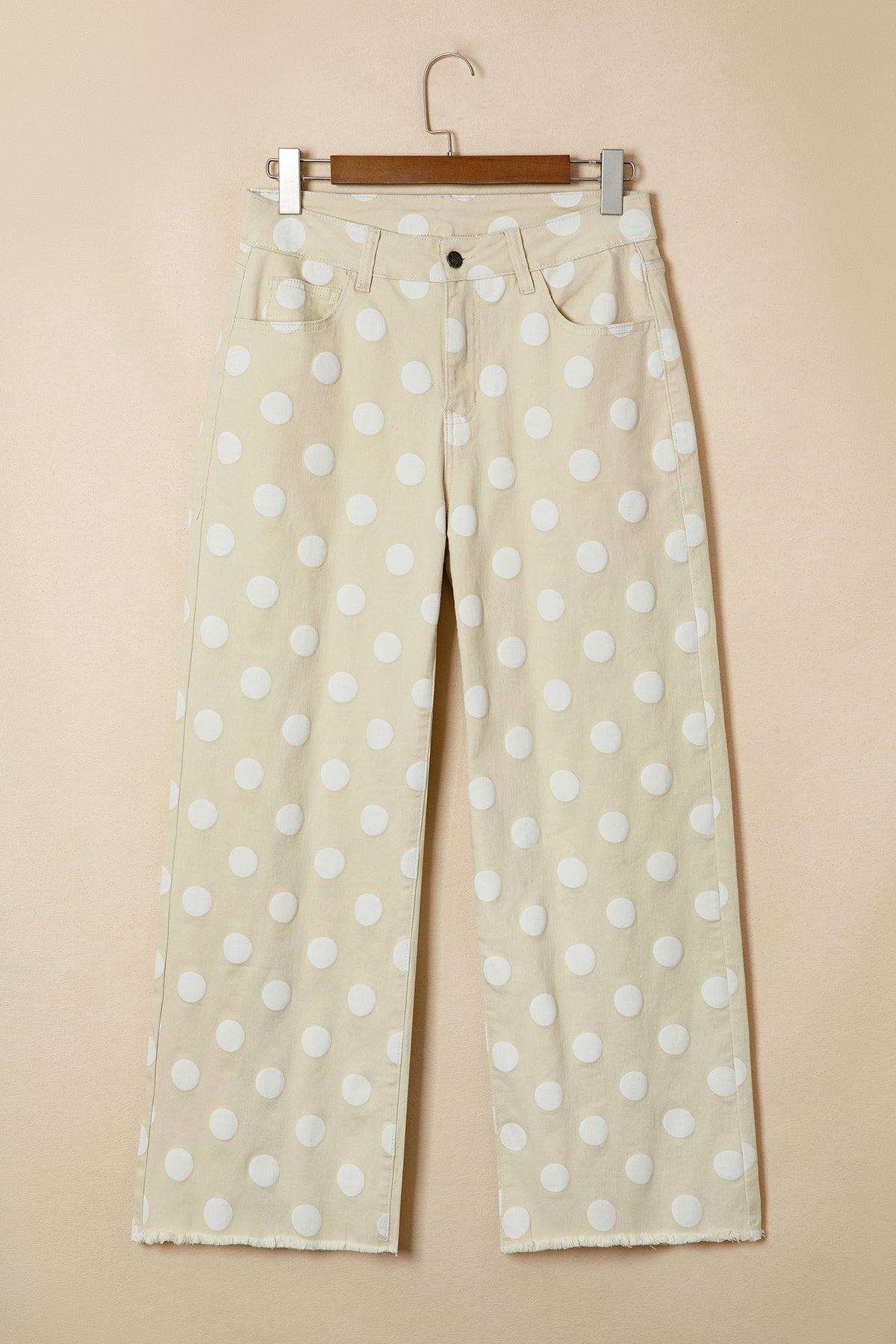 Sky Blue Polka Dot Print Raw Hem Shift Jeans