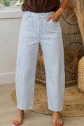 Sky Blue Stripe Casual Barrel Jeans