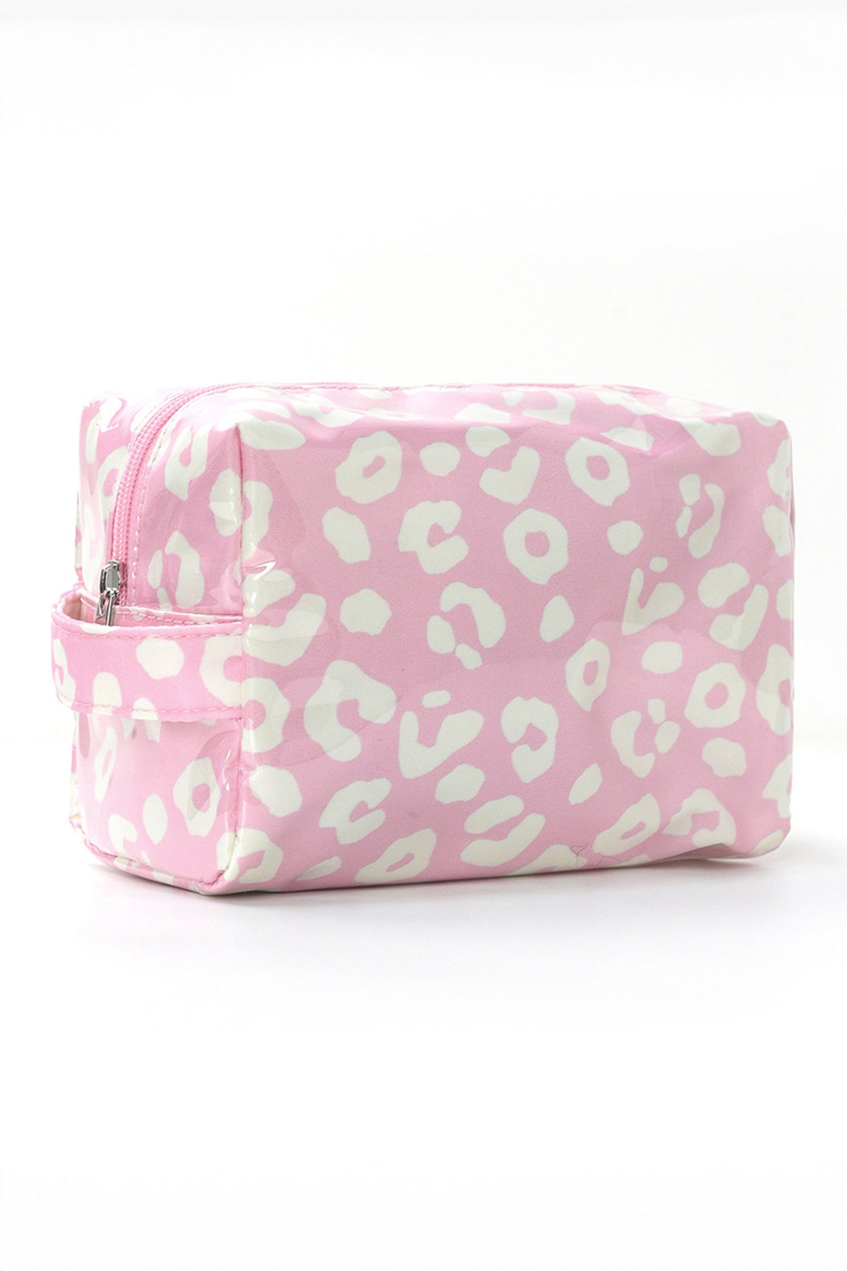 Light Pink Leopard Print PVC Travel Makeup Organizer Cosmetic Bag