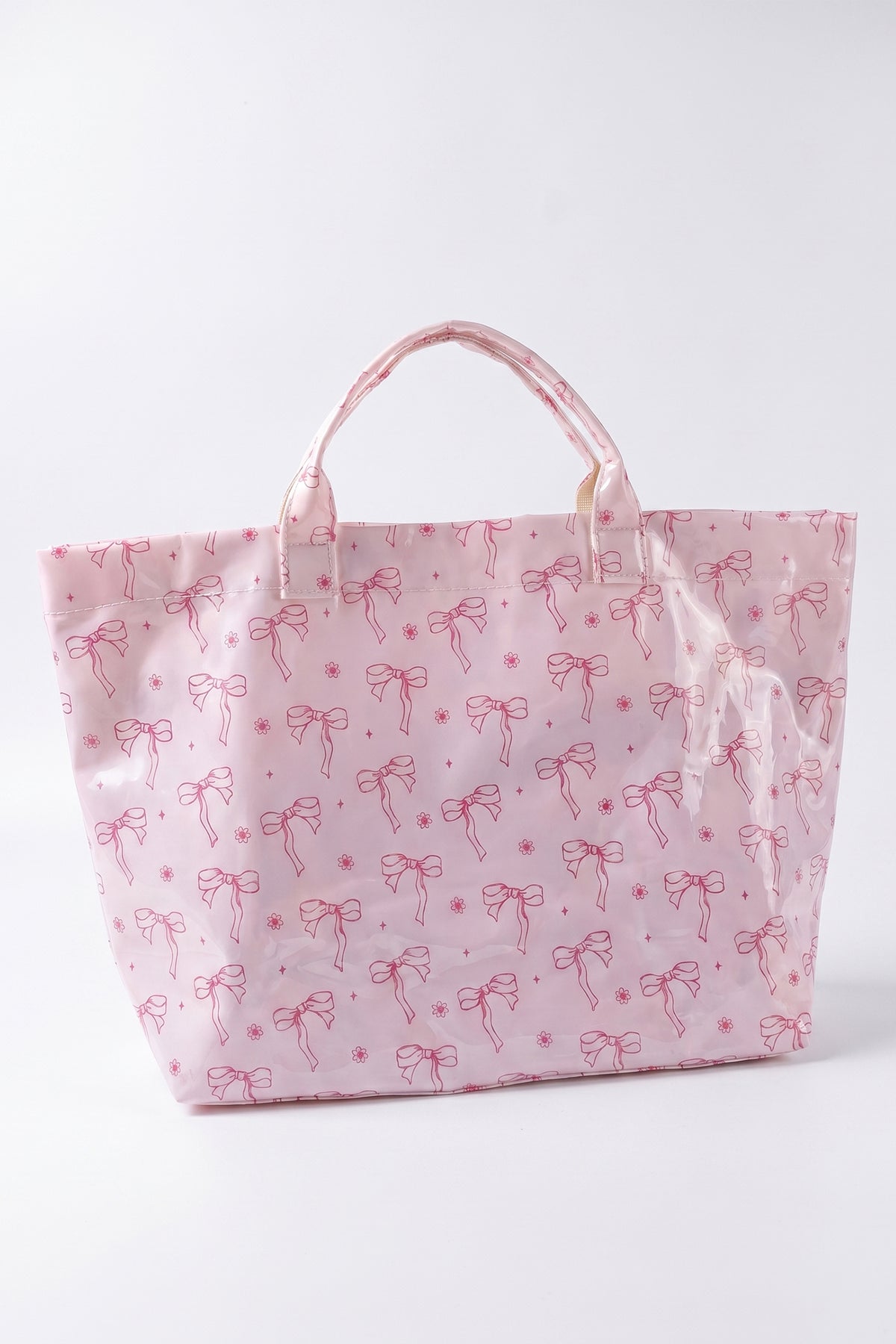 Pink Sweet Bow Flower Printed Sleek Vilnyl Tote Bag