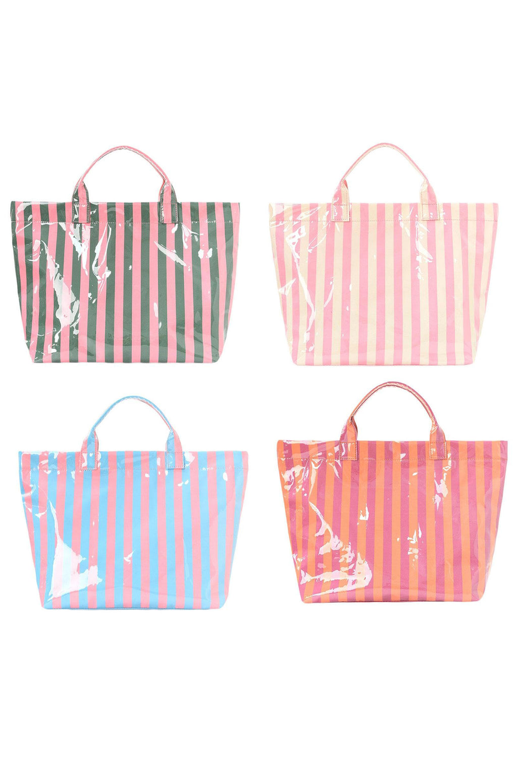 Color black Glossy Striped Vinyl Large Tote Bag (Color Varied)