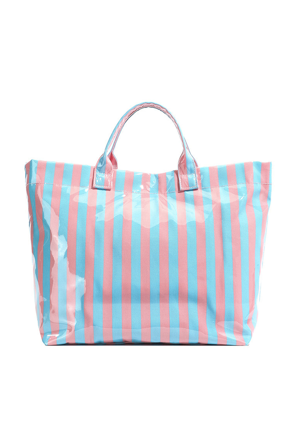 Color black Glossy Striped Vinyl Large Tote Bag (Color Varied)