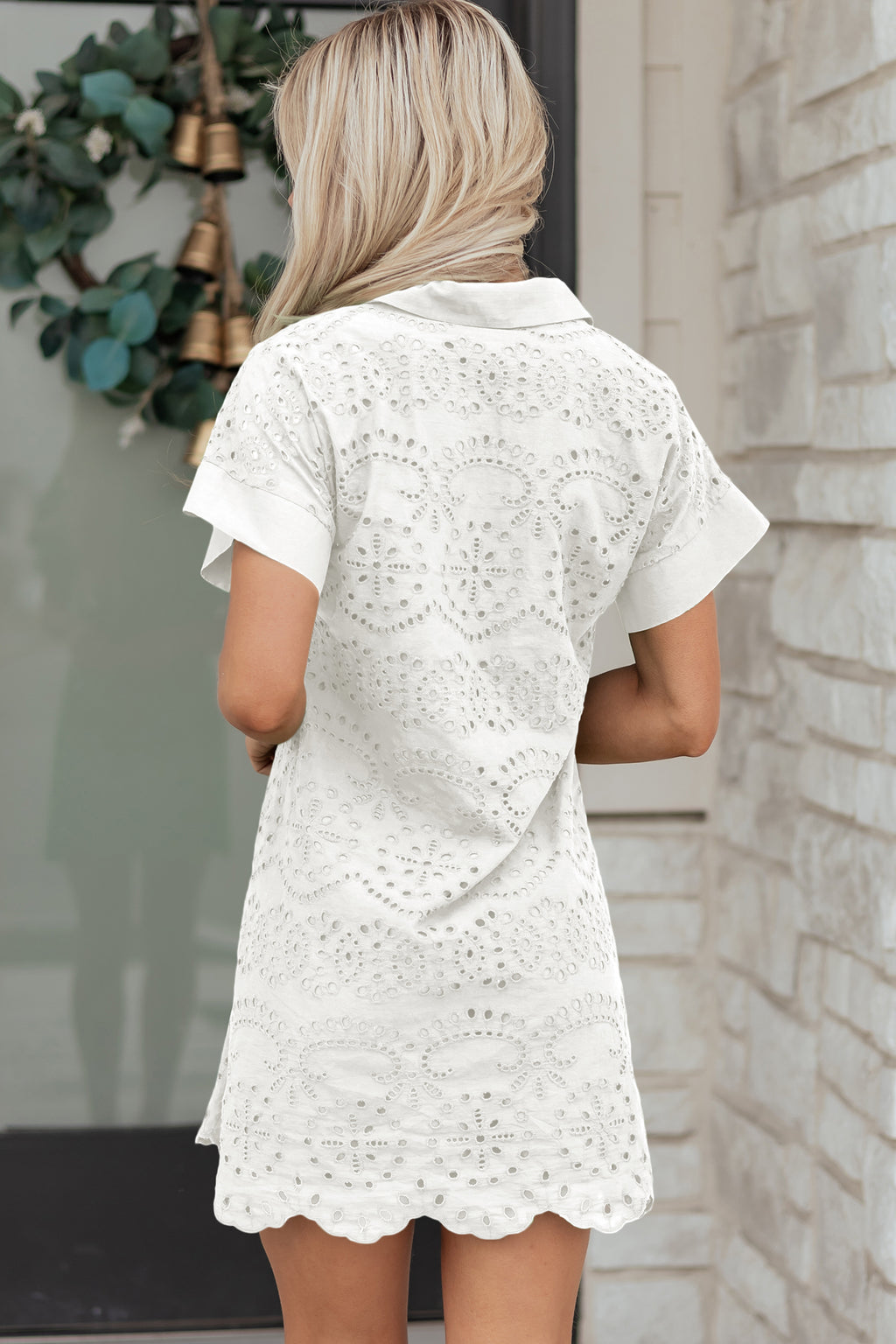 Black Solid Color Eyelet Embroidered T Shirt Mini Dress
