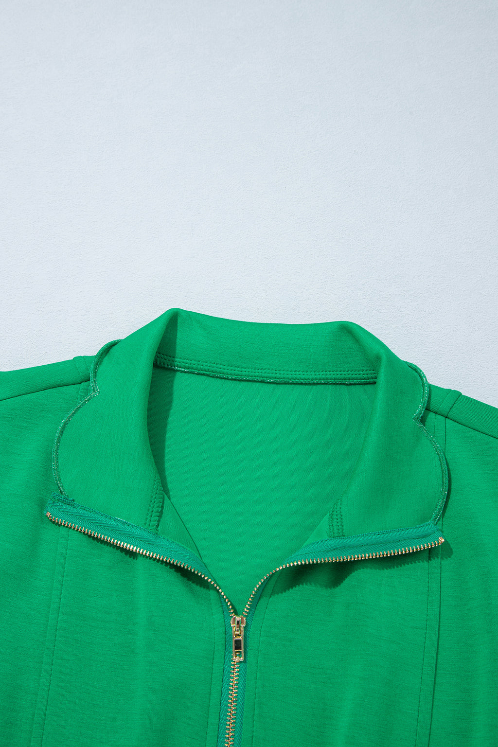 Bright Green Sleeveless Zip Front Scallop Hem Mini Dress