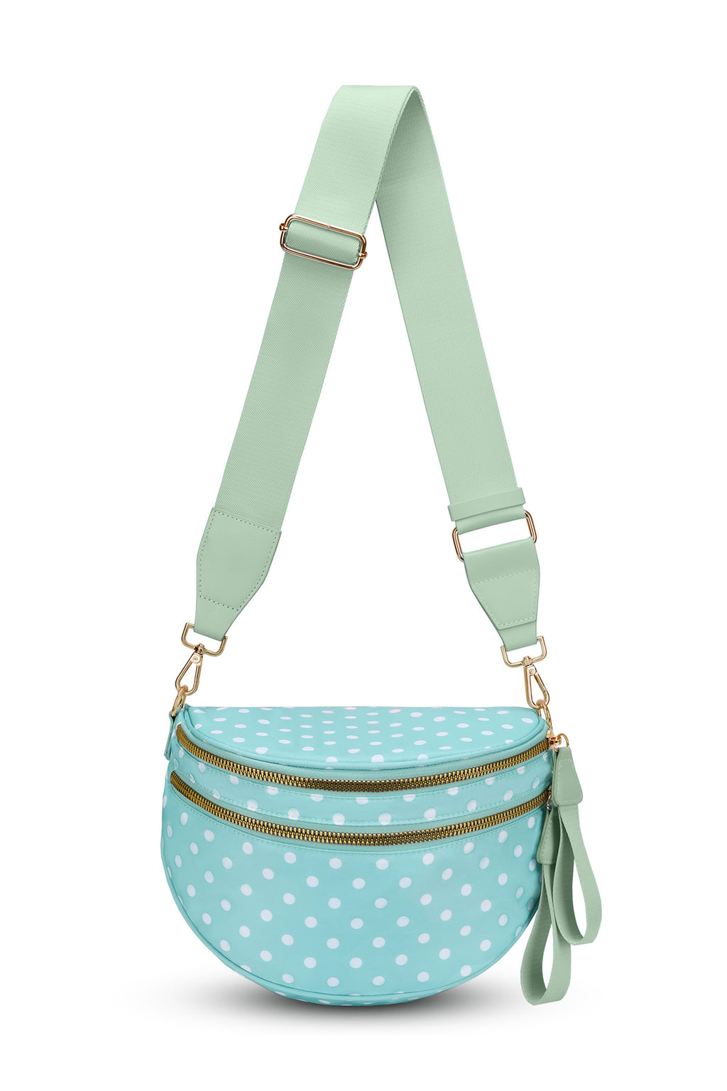 Beige Retro Polka Dot Print Double Zip Crossbody Bag