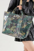 Blackish Green Tropical Print Travel Tote Bag