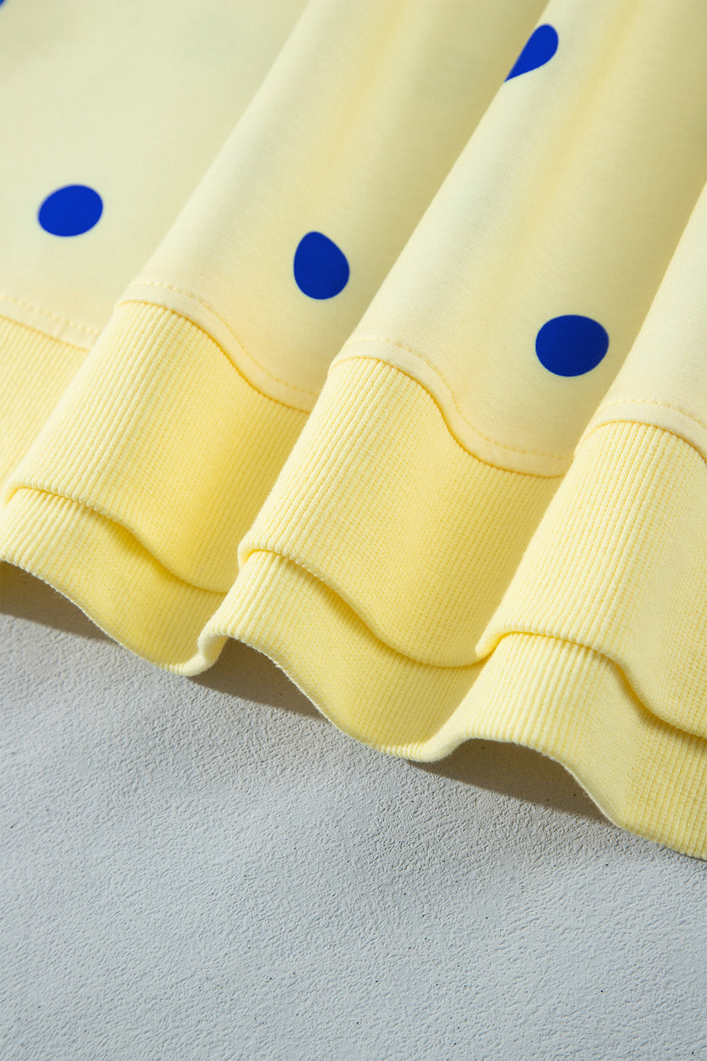 Yellow Polka Dot Loose Long Sleeve Split Hem Pullover Top