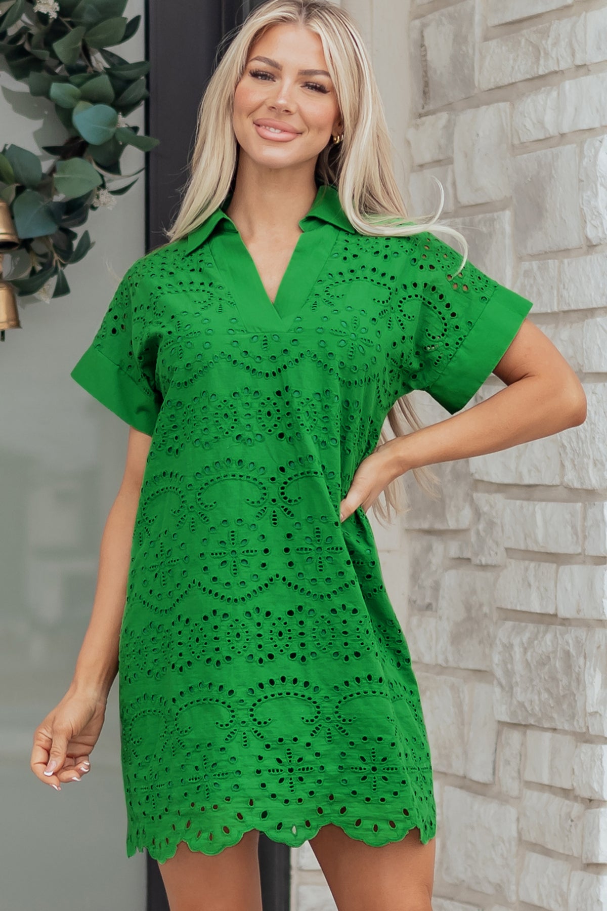 Black Solid Color Eyelet Embroidered T Shirt Mini Dress