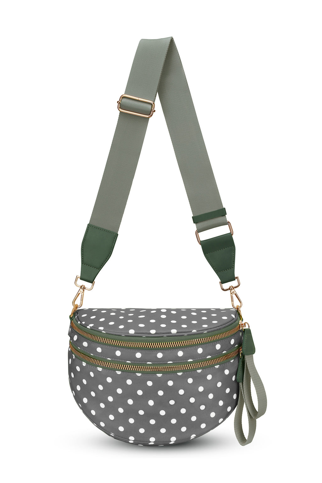 Beige Retro Polka Dot Print Double Zip Crossbody Bag