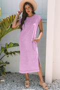 Wisteria Mineral Wash Pocketed T-shirt Long Dress