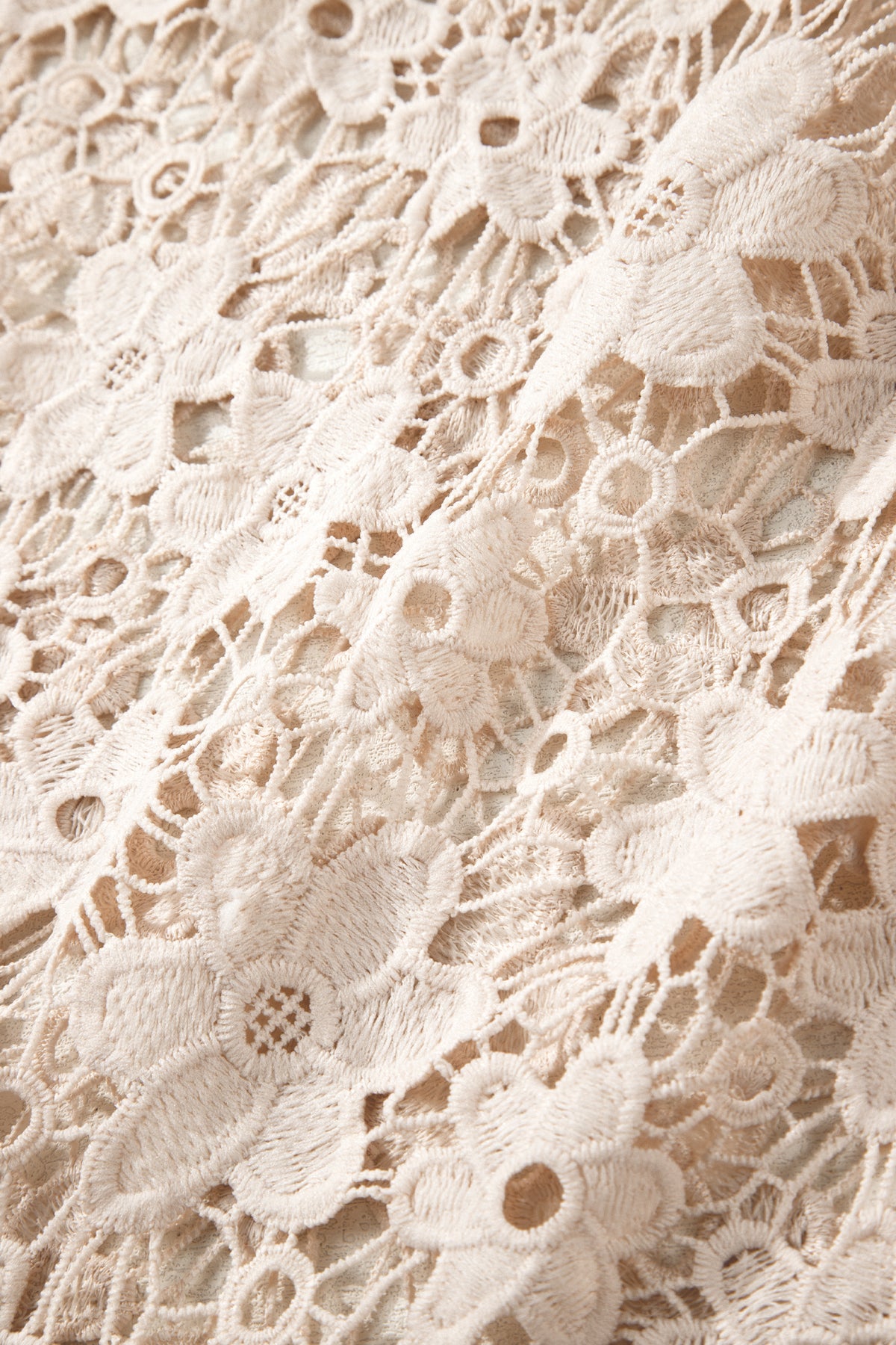 Beige Sheer Hollowed Floral Lace Hem Patchwork Loose Halter Summer Dress