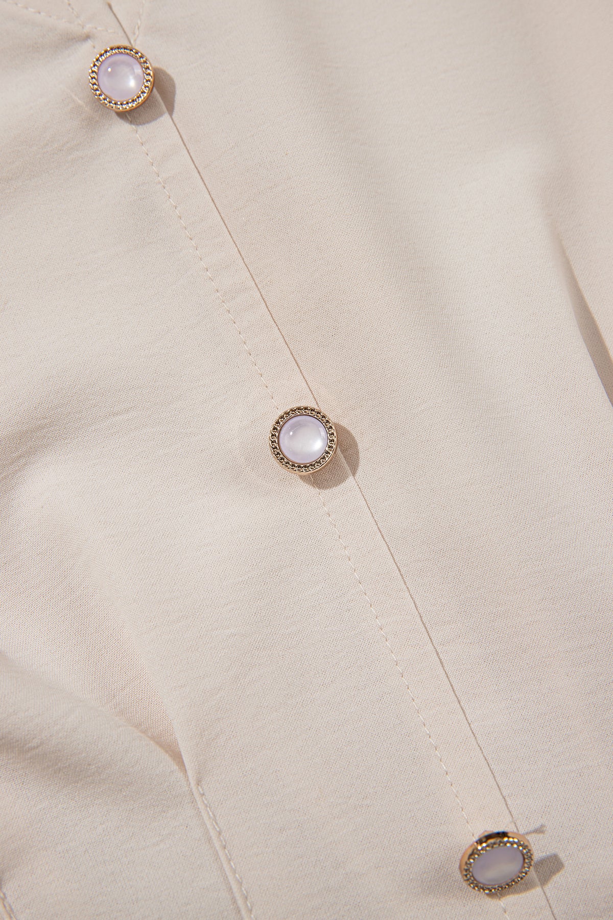 Oatmeal V Neck Long Sleeve Smocked Waist Elegant Blouse